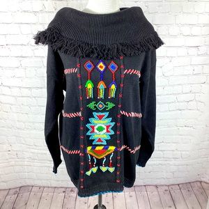 Vintage Native American Inspired Sweater BeadedWomen’s Sz Large Victoria Jones